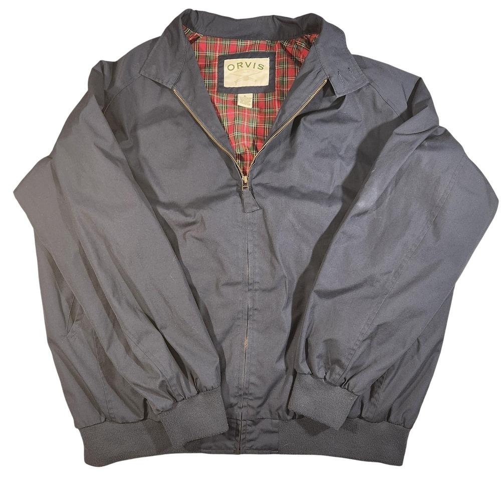 Orvis Navy Blue Harrington Jacket with Tartan Lining. XL size